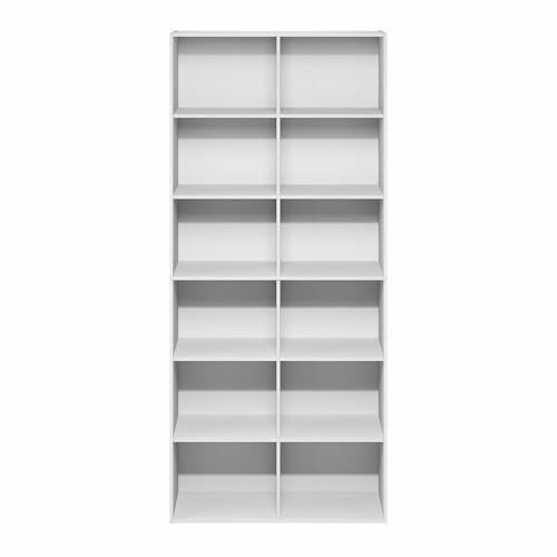 Furinno Basic Book Shelf, 12-Cube Bookshelf, Open Shelf Bookcase, Cube Storage Organizer, 12 x 32 x 71, for Living Room, Home Office, Plain White