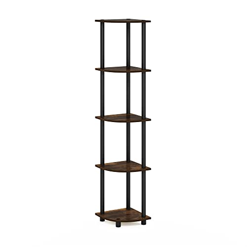 Furinno TURN-N-TUBE Corner Shelf, 5-Tier Corner Bookshelf, Open Storage Shelves, for Organization and Storage, Living Room, Home Office, Garage, Bedroom, Amber Pine - color: Amber Pine/Black, size: 5-Tier Round Tube