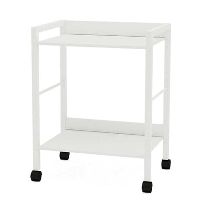 2-Tier Rolling Utility Cart with White Shelves and White Metal Frame, Industrial Mobile Storage Trolley on Wheels for Kitchen, Office, Bathroom, Living Room
