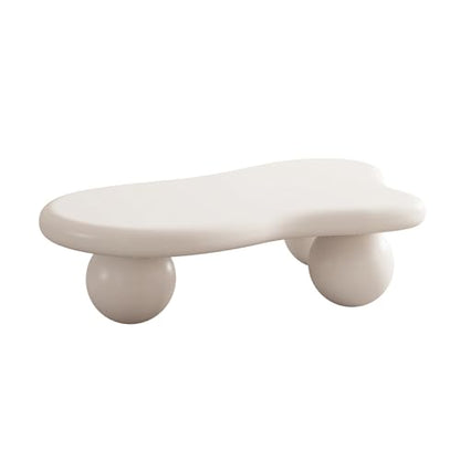 47.2” Cloud Coffee Table with 3 Ball Legs, Modern Irregular Center Table for Living Room, Low Cute Small MDF Tea Table for Bedroom, Space Apartment Cream White - color: Cloud-47" White