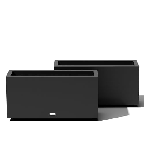 Veradek Block Series Long Box Planter - Large Rectangular Planter for Indoor or Outdoor Patio/Porch | Durable All-Weather Use with Drainage Holes | Modern Décor for Tall Plants, Flowers or Shrubs - color: Black, size: Medium - 2 Pack