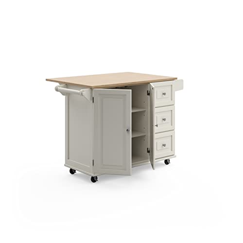 Homestyles Dolly Madison Off-White Mobile Kitchen Island Cart with Wood Drop Leaf Breakfast Bar - color: Soft White