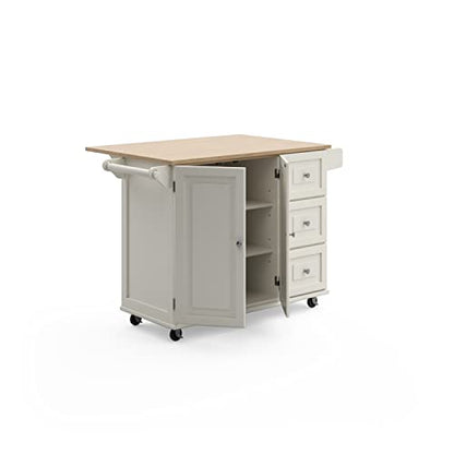 Homestyles Dolly Madison Off-White Mobile Kitchen Island Cart with Wood Drop Leaf Breakfast Bar - color: Soft White