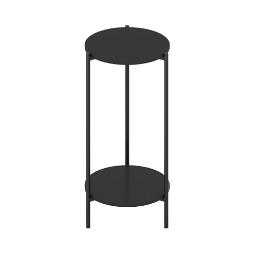Furinno BESI Plant Stand Indoor, 2-Tier Round Plant Shelf, Metal Flower Pot Plant Stand, Balcony, Patio, Garden, Americano - color: Americano