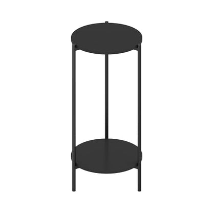 Furinno BESI Plant Stand Indoor, 2-Tier Round Plant Shelf, Metal Flower Pot Plant Stand, Balcony, Patio, Garden, Americano - color: Americano