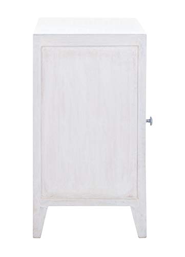SAFAVIEH Furniture - Thea 1-Door Carved Nightstand - White Washed - Mango Wood - Artisan Global Design - Ideal for Bedroom, 20"W x 14"D x 26"H - Fully Assembled (NST5300C) - color: White Washed