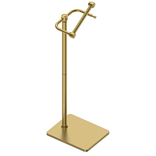 RUACQ Bathroom Toilet Paper Holder Stand, Brushed Gold | Dual-Post Pivoting Free Standing Toilet Roll Holder with Weighted Base, Anti-drop Design 304 Stainless Steel Tissue Stand - color: Brushed Gold, size: Free Standing