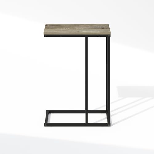 Furinno C-Shaped Side Table, Metal Frame End Table, Night Stand, Bedside Table, for Living Room, Bedroom, French Oak Grey - color: French Oak Grey, size: C-Shaped with Metal Frame
