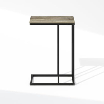 Furinno C-Shaped Side Table, Metal Frame End Table, Night Stand, Bedside Table, for Living Room, Bedroom, French Oak Grey - color: French Oak Grey, size: C-Shaped with Metal Frame