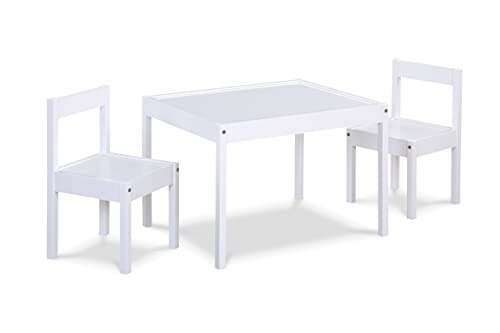 Della Solid Wood Table & 2 Chair Set - White, 25"x19"x18", Durable Play Furniture for Arts, Crafts & Tea Parties, Kiln-Dried Rubberwood, Made in Thailand