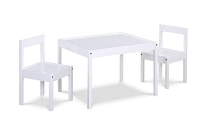 Della Solid Wood Table & 2 Chair Set - White, 25"x19"x18", Durable Play Furniture for Arts, Crafts & Tea Parties, Kiln-Dried Rubberwood, Made in Thailand