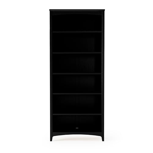 Camaflexi Shaker Style 6 Shelf Bookcase/Solid Wood / 72 inch Tall/Adjustable Shelving/Closed Back/Display Bookshelf for Living Room, Bedroom, Home and Office, Black - color: Black, size: 72"