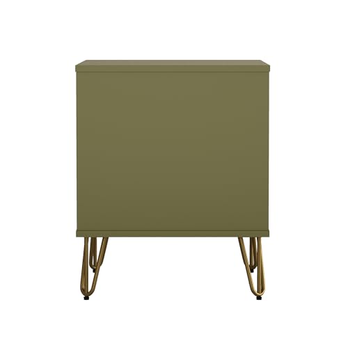 Manhattan Comfort Avira 20 Inch Nightstand with Drawer and Shelf, Mid Century Modern Bedroom Stand with Storage, Compact Side End Table with Metal Legs, Olive Green - color: Olive Green