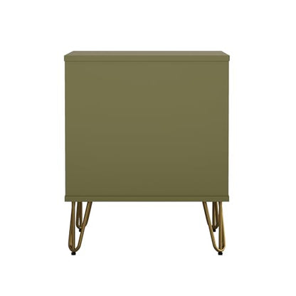 Manhattan Comfort Avira 20 Inch Nightstand with Drawer and Shelf, Mid Century Modern Bedroom Stand with Storage, Compact Side End Table with Metal Legs, Olive Green - color: Olive Green