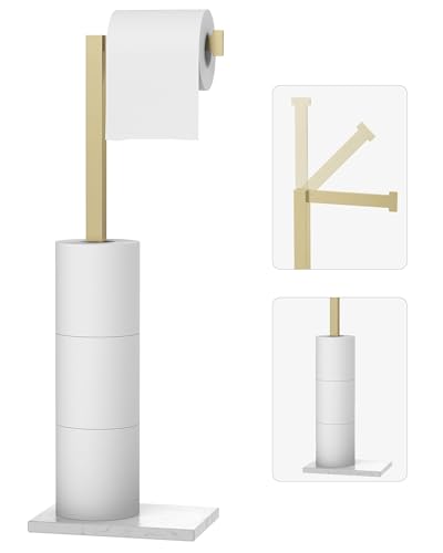 Freestanding Toilet Paper Holder Stand Brushed Gold Tissue Roll Holder | SUS 304 Stainless Steel Rustproof 22 Inch Rotating Bathroom Toilet Paper Stand for 4 Rolls with Marble Base by HOMEMYSTIQUE - color: Brushed Gold