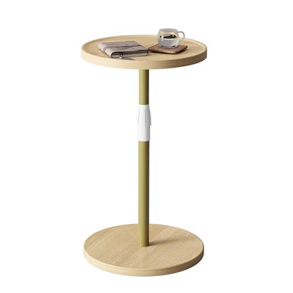 Adjustable Round Side Table, Small End Table, Pedestal Drink Table for Small Spaces, Tall Round Nightstand for Living Room Bedroom Sofa Couch, Natural ET-010YW - color: Natural
