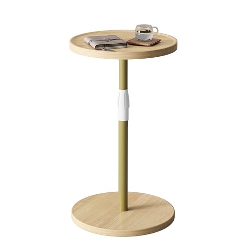 Adjustable Round Side Table, Small End Table, Pedestal Drink Table for Small Spaces, Tall Round Nightstand for Living Room Bedroom Sofa Couch, Natural ET-010YW - color: Natural