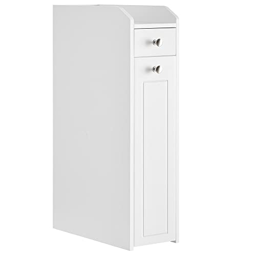 VASAGLE Slim Storage Cabinet, Narrow Storage Organizer with Slide Out Drawers, Freestanding Toilet Paper Holder, Small Space Skinny Cabinet for Bathroom Kitchen Corner, Cloud White UBBC847P31 - color: Cloud White
