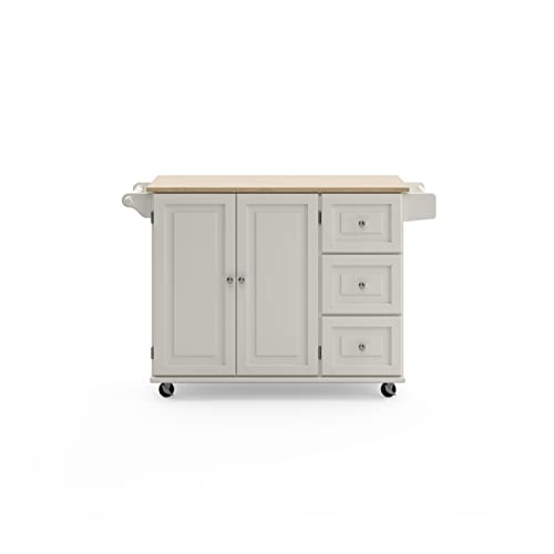 Homestyles Dolly Madison Off-White Mobile Kitchen Island Cart with Wood Drop Leaf Breakfast Bar - color: Soft White