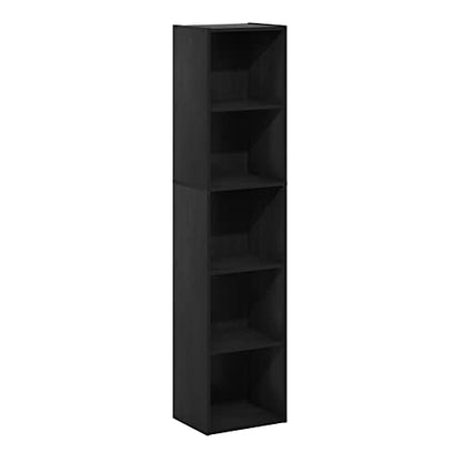 Furinno PASIR Book Shelf, 5-Tier Modern Bookshelf, Open Shelves Bookcase, 9 x 12 x 52, for Living Room, Bedroom, Home Office, Darkwood - color: Darkwood, size: 5-Tier, 9 x 12 x 52