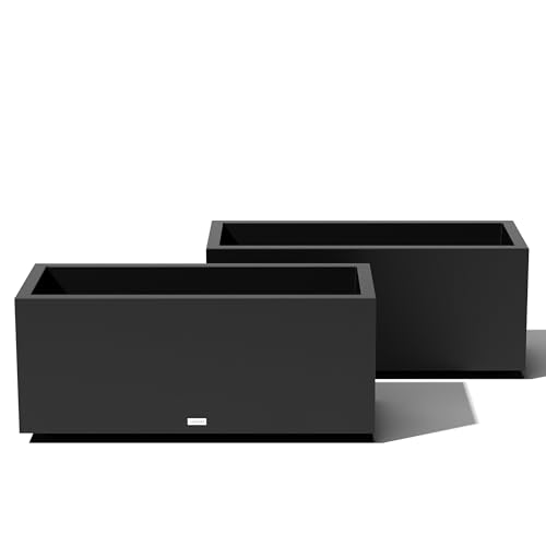 Veradek Block Series Long Box Planter - Large Rectangular Planter for Indoor or Outdoor Patio/Porch | Durable All-Weather Use with Drainage Holes | Modern Décor for Tall Plants, Flowers or Shrubs - color: Black, size: Large - 2 Pack