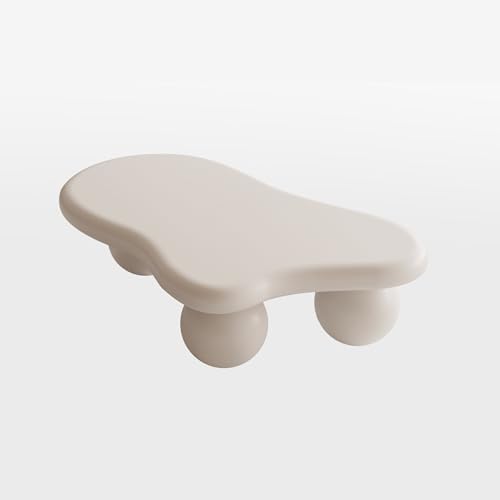 40” Cloud Coffee Table with 3 Ball Legs, Modern Irregular Center Table for Living Room, Low Cute Small MDF Tea Table for Bedroom, Space Apartment Cream White - color: Cloud-40" White
