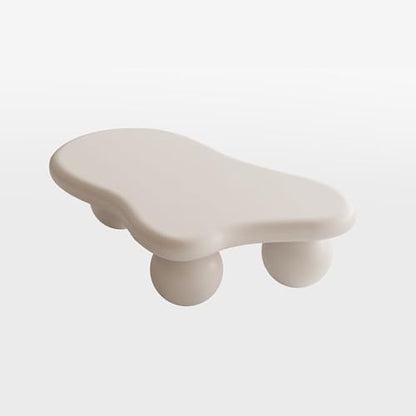 47.2” Cloud Coffee Table with 3 Ball Legs, Modern Irregular Center Table for Living Room, Low Cute Small MDF Tea Table for Bedroom, Space Apartment Cream White - color: Cloud-47" White