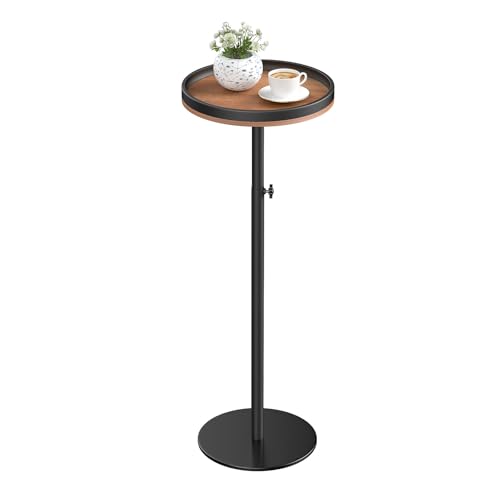 Round Side Table, Small Drink Table for Small Spaces, Modern Adjustable Height Martini Pedestal Table for Couch Living Room Bathroom Bedroom, Brown - color: Walnut Brown + Black