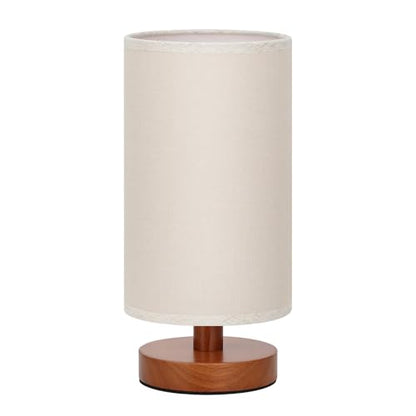 Fenmzee Small Table Lamp for Bedroom - Inline Control, Bedside Lamp with 3000K A15 LED Blub, Easy Assembly (Beige Shade - Walnut Base, 9" Inline Control) - color: Beige Shade - Walnut Base