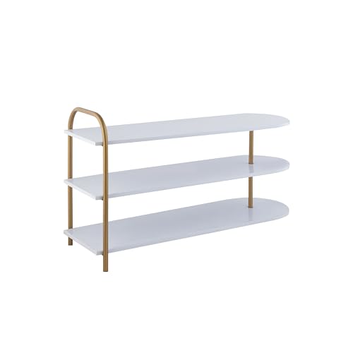 happimess SRK1001A Modern 24" 9-Pair 3-Tier Iron Curved Decker High End Table & Shoe Rack, White/Gold, for Entryway, Hallway, Closet, Doorway, Bedroom