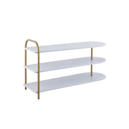 happimess SRK1001A Modern 24" 9-Pair 3-Tier Iron Curved Decker High End Table & Shoe Rack, White/Gold, for Entryway, Hallway, Closet, Doorway, Bedroom