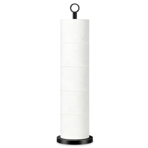 TACGEA Toilet Paper Holder Stand(with Reserve Function), Free-Standing Spare Rolls Storage Holder, Stainless Steel Matte Black - color: Matte Black (With Top Ring)