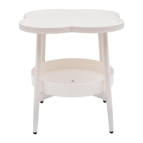 2-Tier Modern Sofa Side Table, Four-Leaf Clover Shape End Table Coffee Tea Snack Table Small Nightstand with Storage for Bedroom Living Room Creamy White - color: Creamy White
