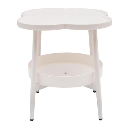 2-Tier Modern Sofa Side Table, Four-Leaf Clover Shape End Table Coffee Tea Snack Table Small Nightstand with Storage for Bedroom Living Room Creamy White - color: Creamy White