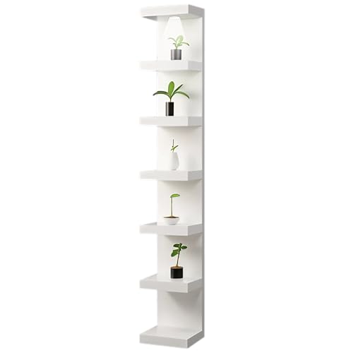 home stuff Lack Wall Shelf Unit with Extra Strong Backboard, Versatile 7 Tier Shelf Unit, White Lack Wall Shelf, Display Floating Shelf with LED Remote Control Light (White) - color: White