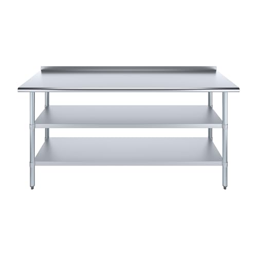 AmGood Stainless Steel Work Table with 1.5" Backsplash and 2 Shelves | Metal Kitchen Food Prep Table | NSF (72" Long x 24" Deep) - size: 72" Long x 24" Deep