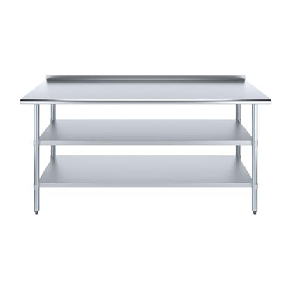 AmGood Stainless Steel Work Table with 1.5" Backsplash and 2 Shelves | Metal Kitchen Food Prep Table | NSF (72" Long x 24" Deep) - size: 72" Long x 24" Deep