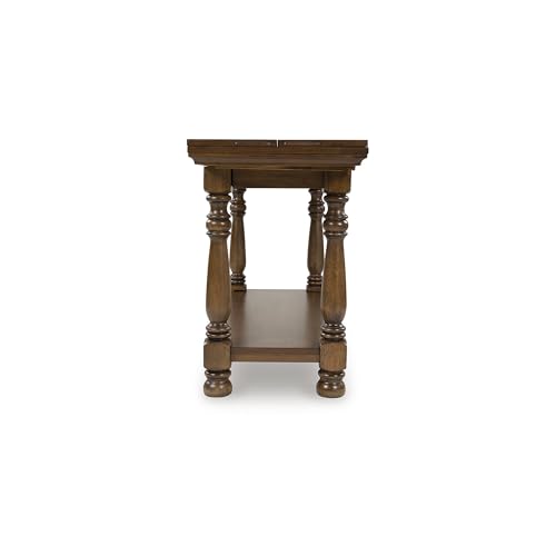 Signature Design by Ashley Sturlayne Flip Top Sofa Table, Expandable Console to Dining Table, Drop Leaf Design with Hardwood Solids, Space-Saving Multi-Use Furniture for Living Room, Brown - color: Brown, style: Sofa Table
