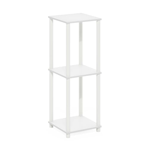 Furinno Turn-N-Tube Side Table Set of 2, 2-Tier Stackable Modern End Table with Open Shelf, Toolless Night Stand, Bedside Table, for Living Room, Bedroom, White - color: White, size: 2-Pack, 2-Tier, style: 2-Pack