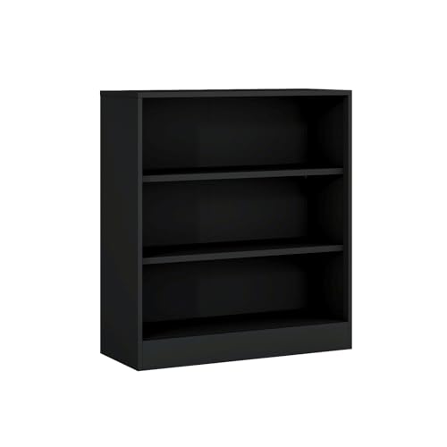 IRONMIX Metal Open Bookcase, 3-Tier Bookshelf with Adjustable Shelves, Black Small Bookcase for Small Places, Curio Cabint Display Case for Home Office, Library, Living Room - color: Black, size: 31.5" W-3 Tier-0 Door