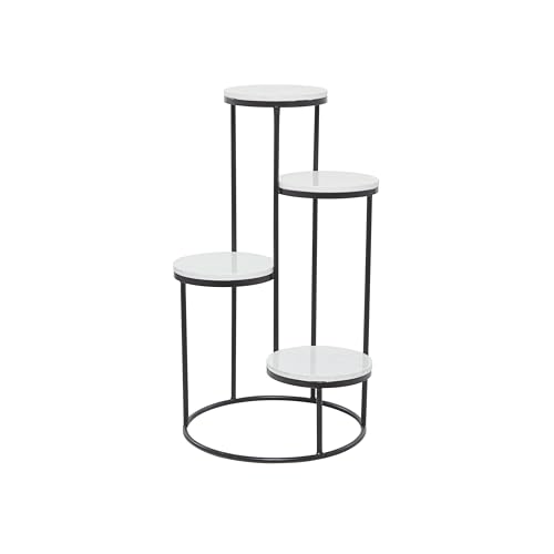 Deco 79 Marble Indoor Plantstand 4 Tier Plant Shelf with Black Base, Plant Stand 17" x 17" x 31", White - color: White, size: Plant Stand 17" x 17" x 31"