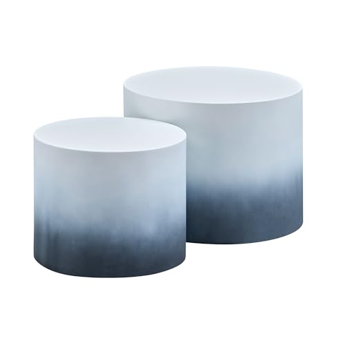Round Coffee Table Set of 2, Nesting Coffee Table and End Table Set Wood Small Circle Drum Side Table for Living Room Office, No Assembly,Black&White - color: Black&white