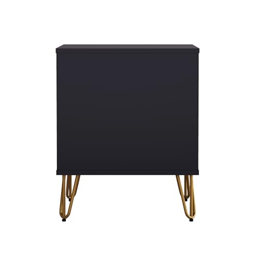Manhattan Comfort Avira 20 Inch Nightstand with Drawer and Shelf, Mid Century Modern Bedroom Stand with Storage, Compact Side End Table with Metal Legs, Black - color: Black