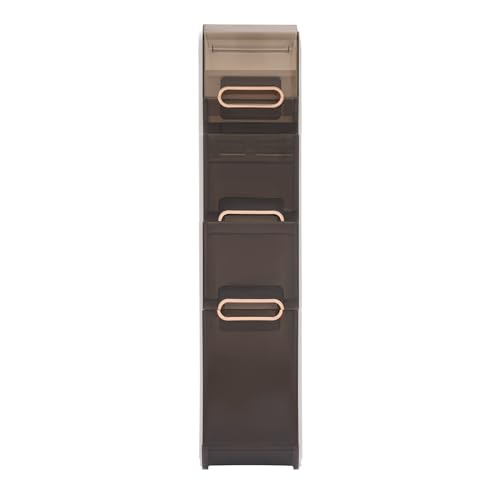 Plastic Narrow Storage Cabinet, Vertical Bathroom Storage Unit 4-Tier Slim Organizer Tower with Toilet Paper Holder Side Unit for Towels Shampoo Cosmetics