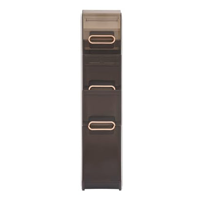 Plastic Narrow Storage Cabinet, Vertical Bathroom Storage Unit 4-Tier Slim Organizer Tower with Toilet Paper Holder Side Unit for Towels Shampoo Cosmetics