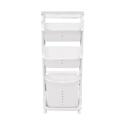 Laundry Basket, Laundry Basket Organizer Sorter Clothes Storage Organizer Shelf Rolling Cart with 4 Wheels, Laundry Hamper Basket Sorter Washing Hamper for Kitchens Bathrooms Bedrooms (4 Tier, White) - style: 4 Tier, White