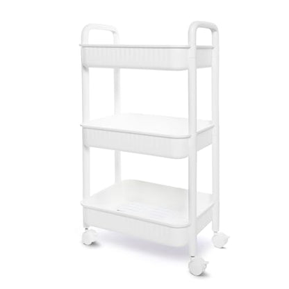 YSSOA Rolling Storage Cart, 3 Tier Slim Mobile Shelving Unit 360° Rotating Wheel Lockable Utility Cart, Ideal for Office, Kitchen, Bathroom, Laundry and Narrow Spaces, White - size: 3-Tier 11"Dx16"Wx30"H