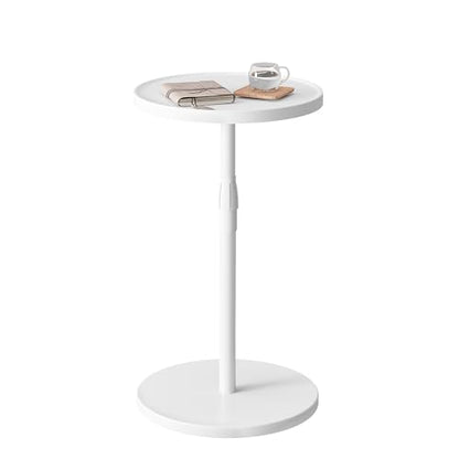 Adjustable Round Side Table, Small End Table, Pedestal Drink Table for Small Spaces, Tall Round Nightstand for Living Room Bedroom Sofa Couch, White ET-010WW - color: White