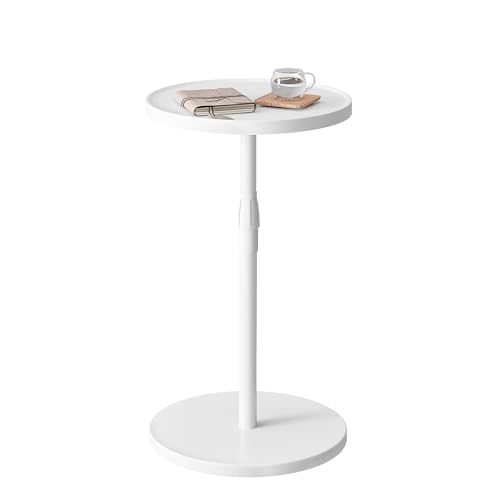 Adjustable Round Side Table, Small End Table, Pedestal Drink Table for Small Spaces, Tall Round Nightstand for Living Room Bedroom Sofa Couch, White ET-010WW - color: White