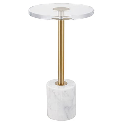 Small Clear Acrylic End Table, Marble Base Gold Leg Modern Nightstand | Acrylic Side Table with Marble Base & Gold Support Post, Accent Furniture for Drinks Snacks, Bedroom Living Room Office - color: Whtie